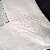 White linen tablecloth with handmade stitching 1.55 x 1.88 m