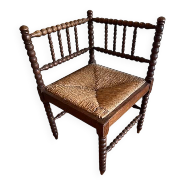 Lot de 4 Assises en paille, pieds tournés style Bobin