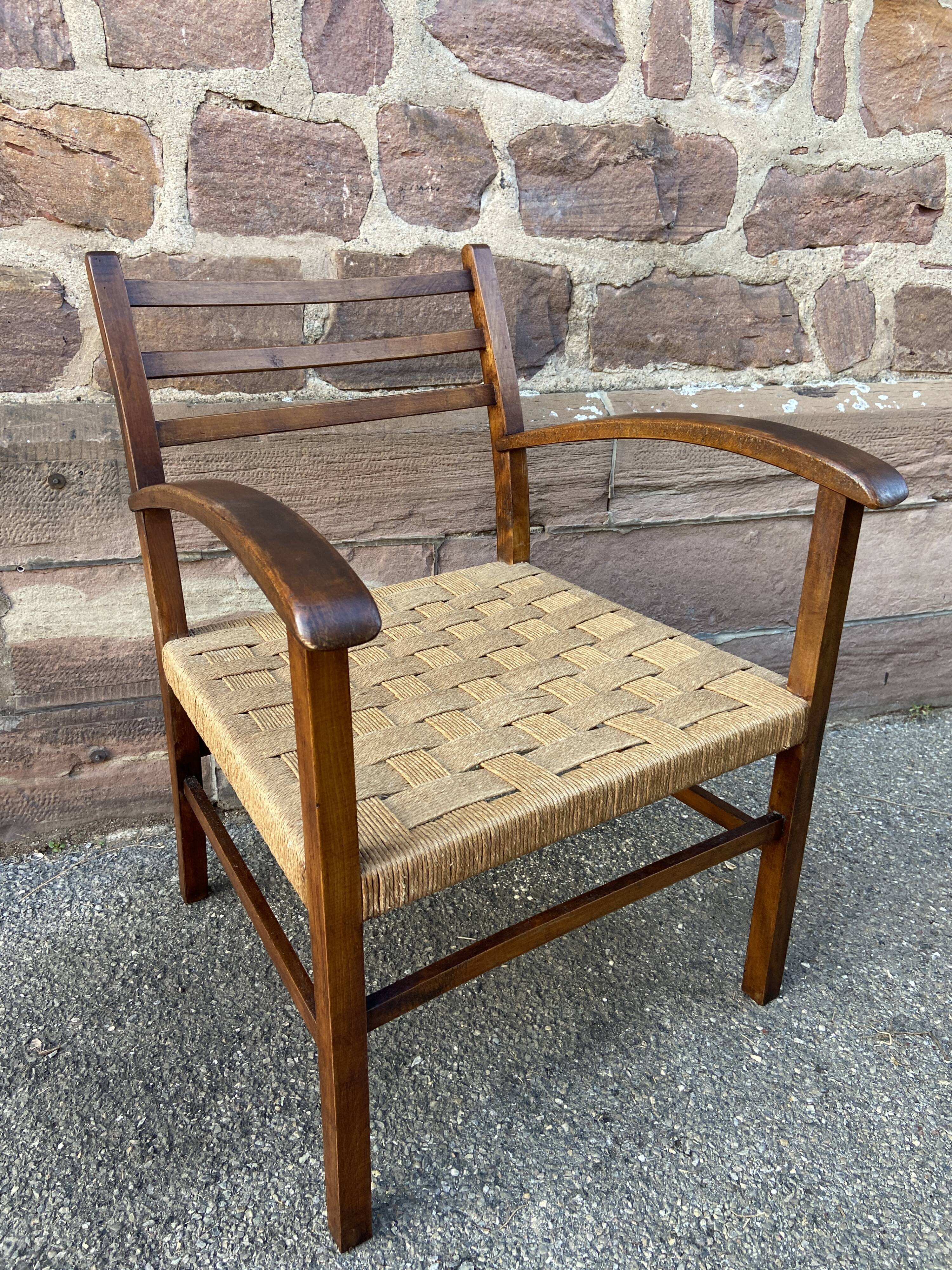 Vintage armchair in wood and rope, 1960s