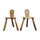 Pair of solid wood farmhouse stools