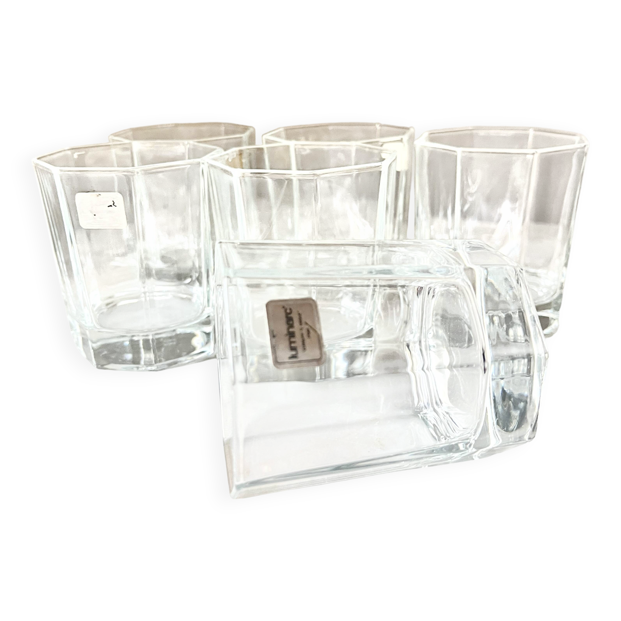 Vintage 6 x Hexagonal Clear Water Glasses, by Luminarc France, 1980s