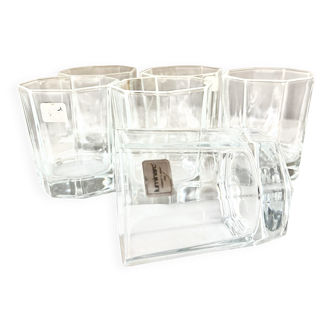 Vintage 6 x Hexagonal Clear Water Glasses, by Luminarc France, 1980s