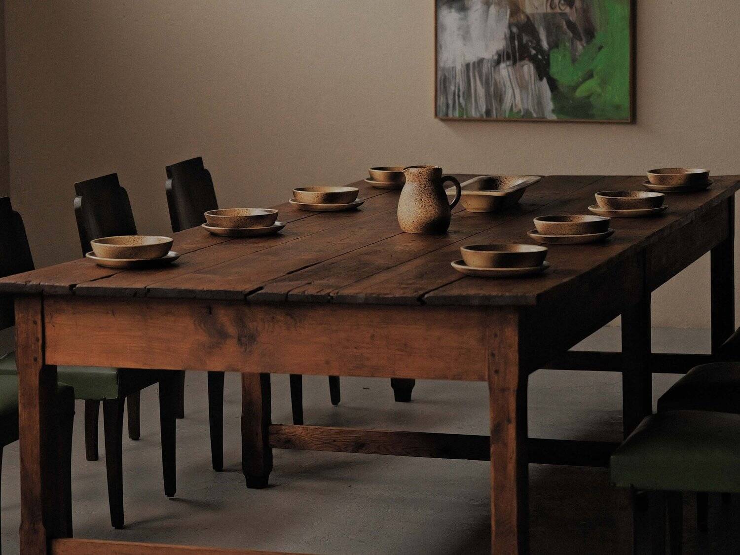 Large antique table in solid pine – France, around 1900