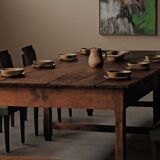 Large antique table in solid pine – France, around 1900