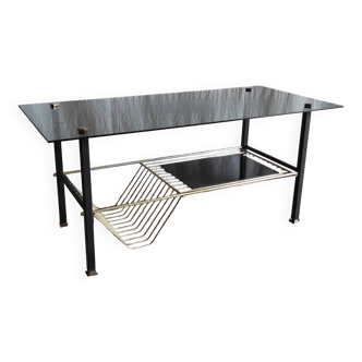 Modernist coffee table in metal and smoked glass - 50s/60s