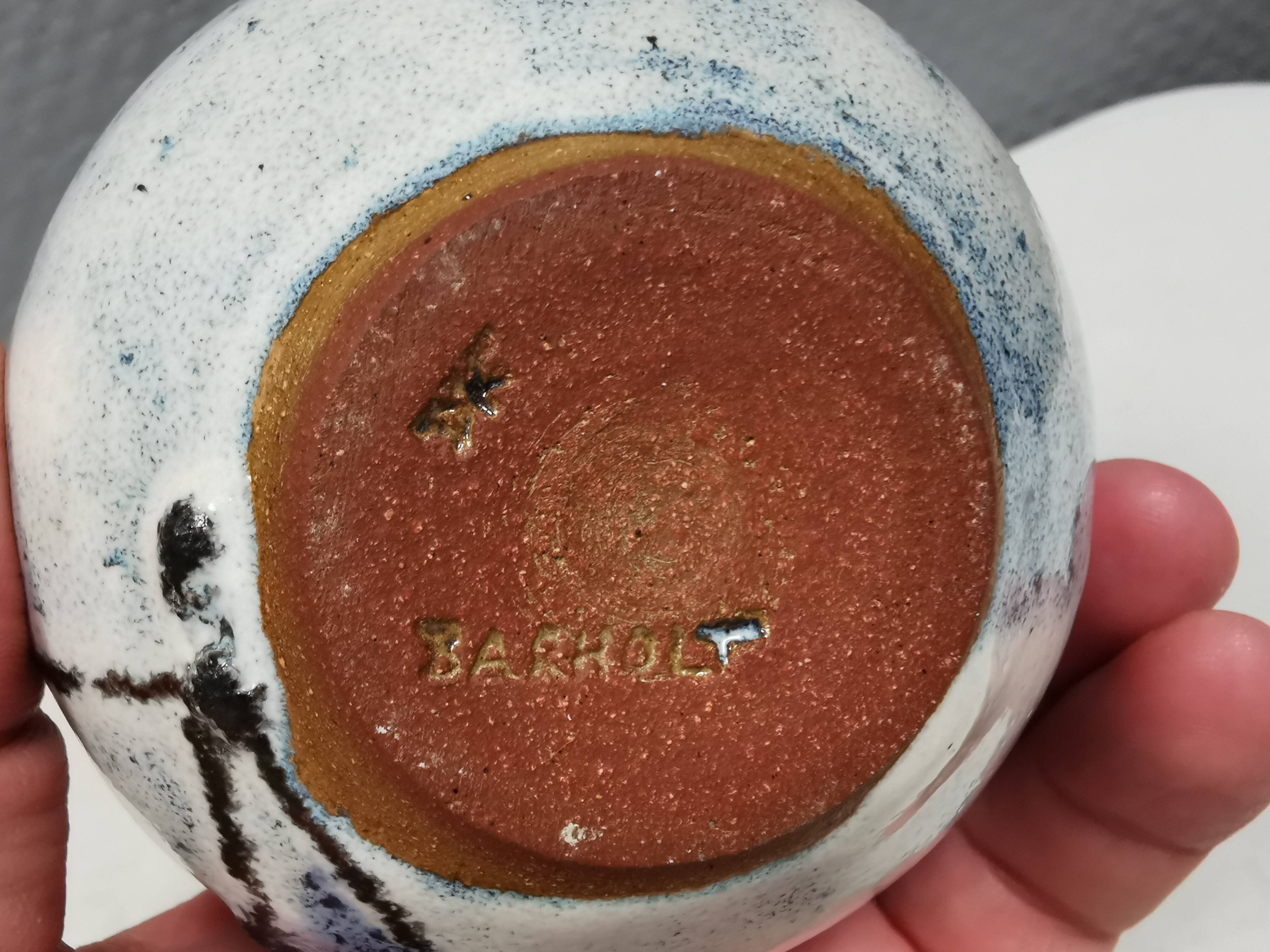 A beautiful little spherical vase from Danish Barholt Ceramics, 1970s–80s.