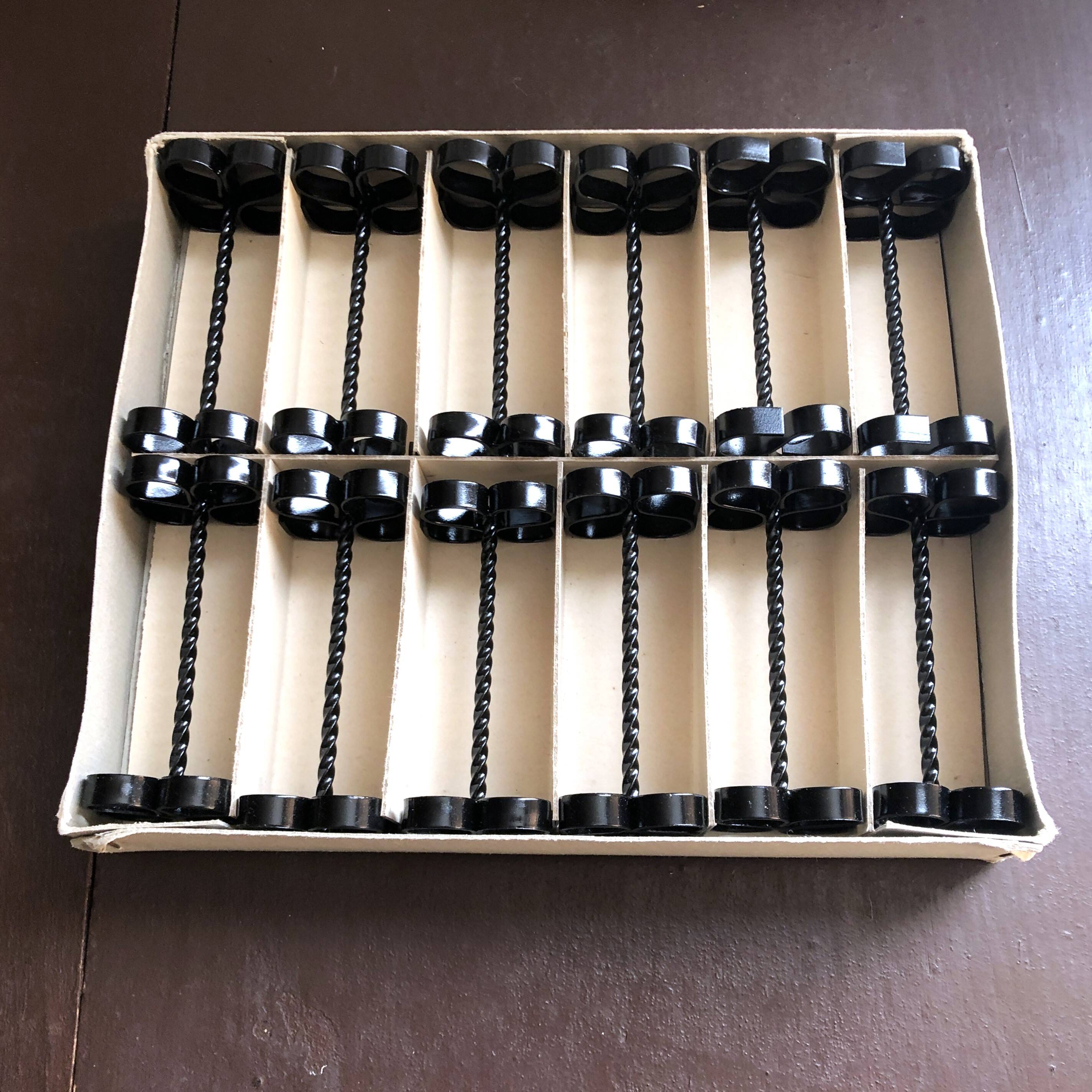 Box of 12 vintage twisted wrought iron knife or cutlery holders