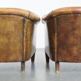 Set of 2 Vintage Sheepskin Leather Club Chairs