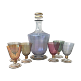 Set of 6 colored glasses and decanter