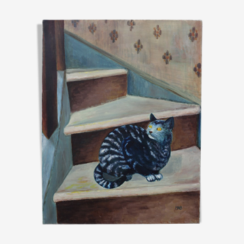 Painting oil on canvas cat