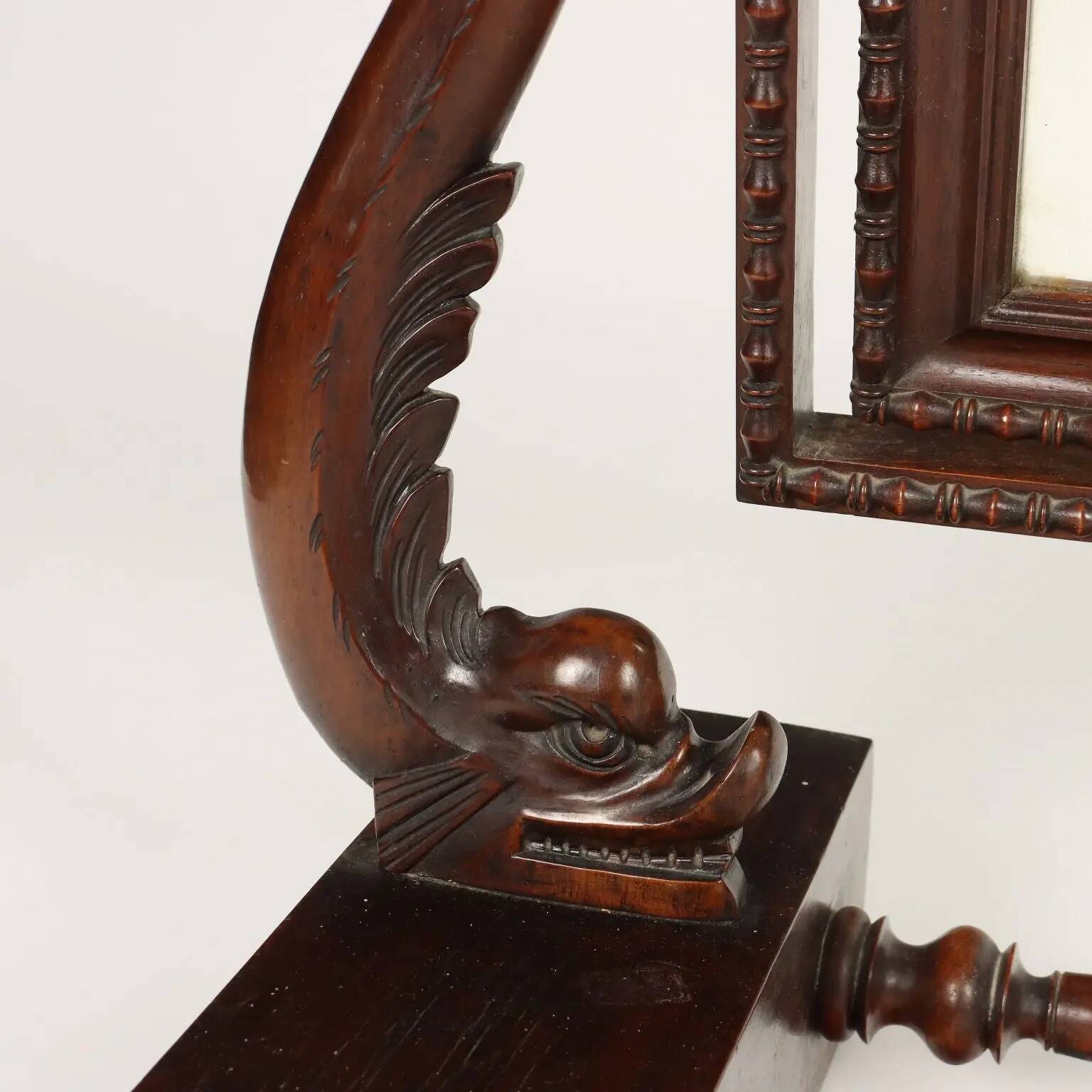Small antique psyché mirror in mahogany and poplar, Italy, 19th century.