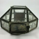 Metal and brass wall light with mirror background 1900