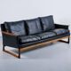 Scandinavian 3-seater sofa in leather and rosewood from the 60s