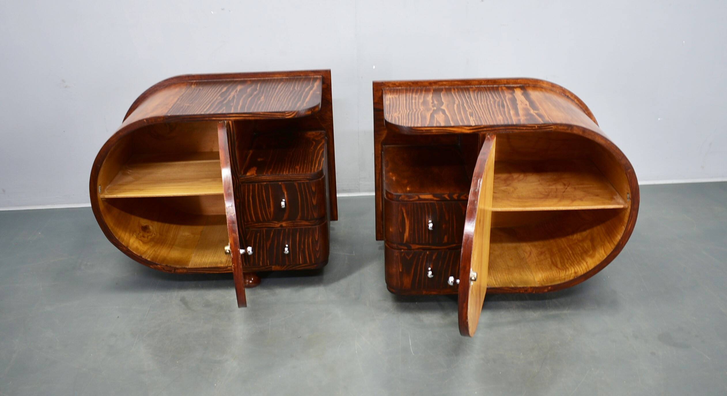 1935s pair of rare Art Deco bedside tables, Czechoslovakia