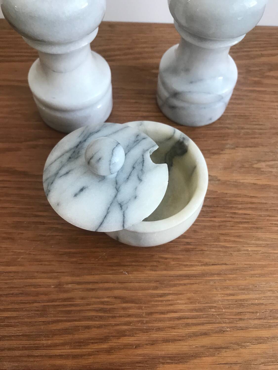 Salière Et Poivrière Vintage En Marbre Vert Années 80 Lot De 2