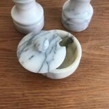 Set salière/poivrier/moutardier vintage en marbre blanc