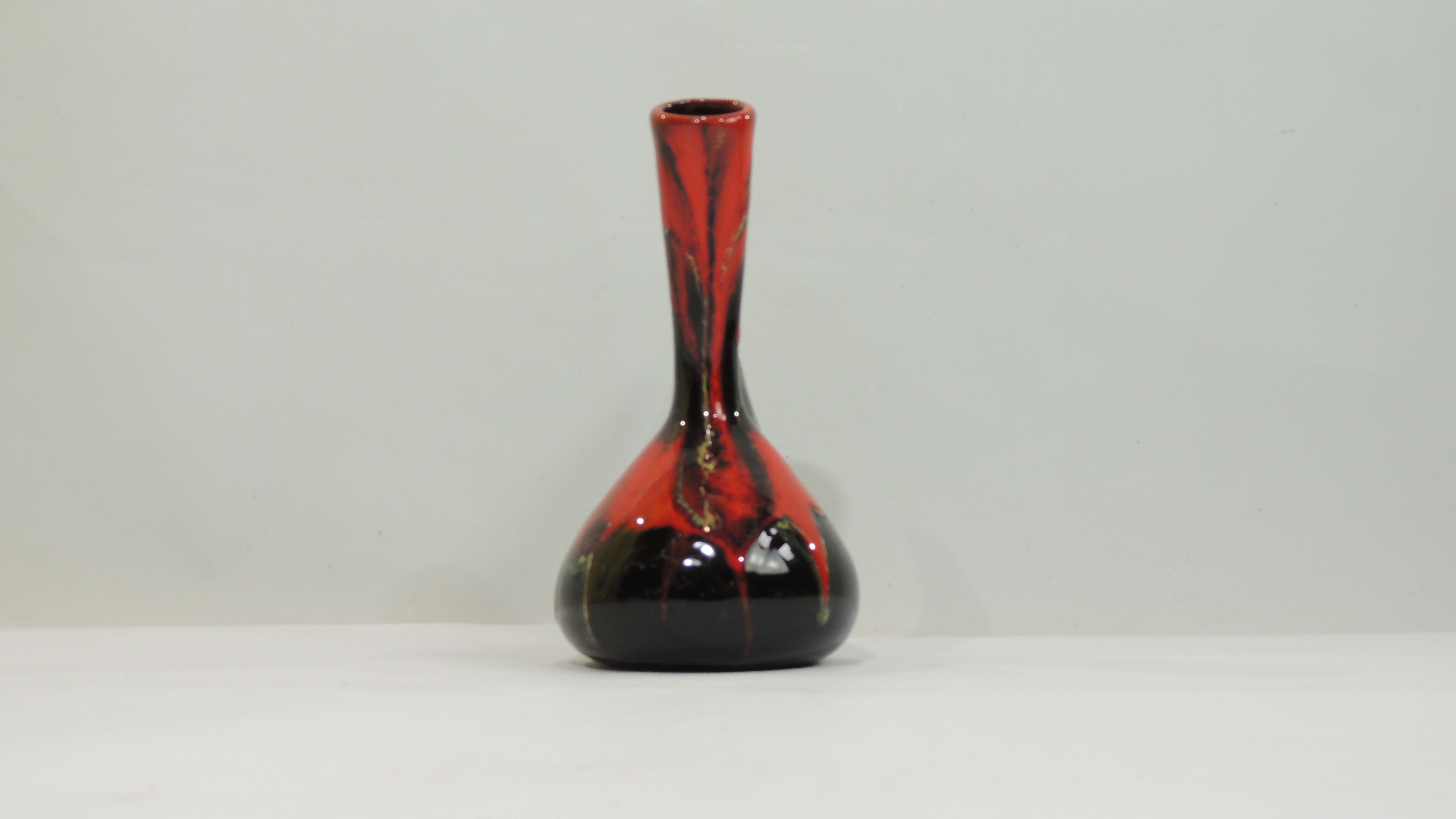 Glazed ceramic porron / Mid-century oil vase from Perpignan France black red and jau