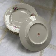 Set of 5 porcelain dessert plates pink and purple flowers