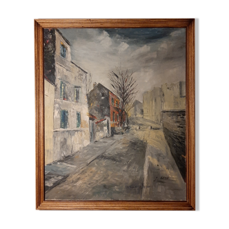 Oil painting - French fine art - Old street Montmartre Paris circa 1970 - Jean Keime