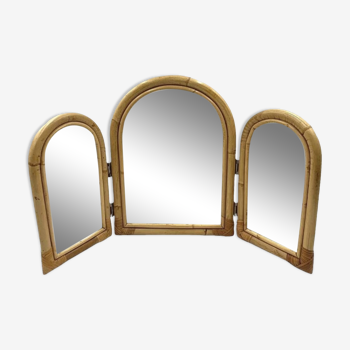 Bamboo three flaps table mirror / vanity, Italy 1960s