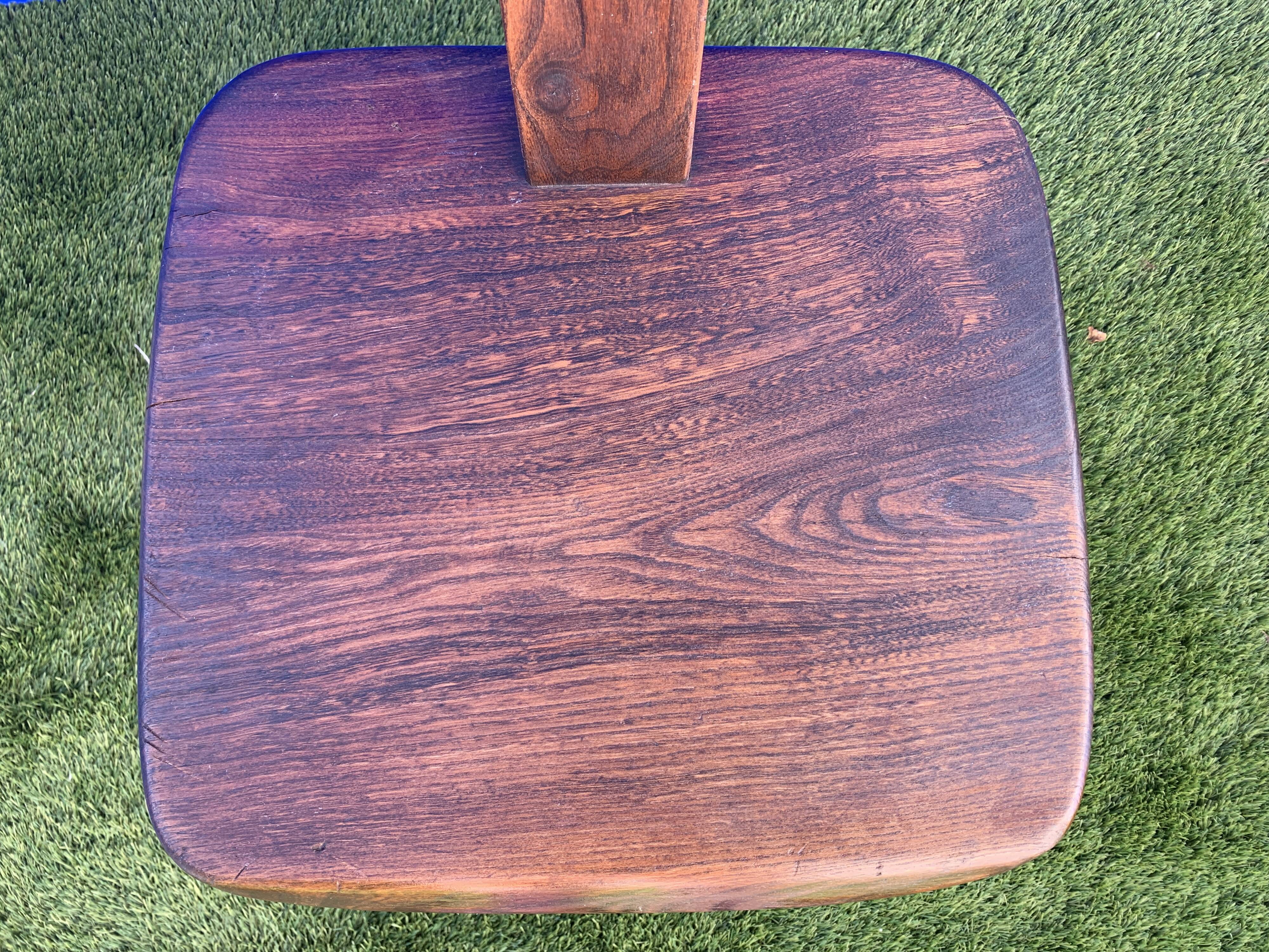 Pair of brutalist T-shaped chairs, solid Aranjou elm, design Olavi Hanninen, 1970