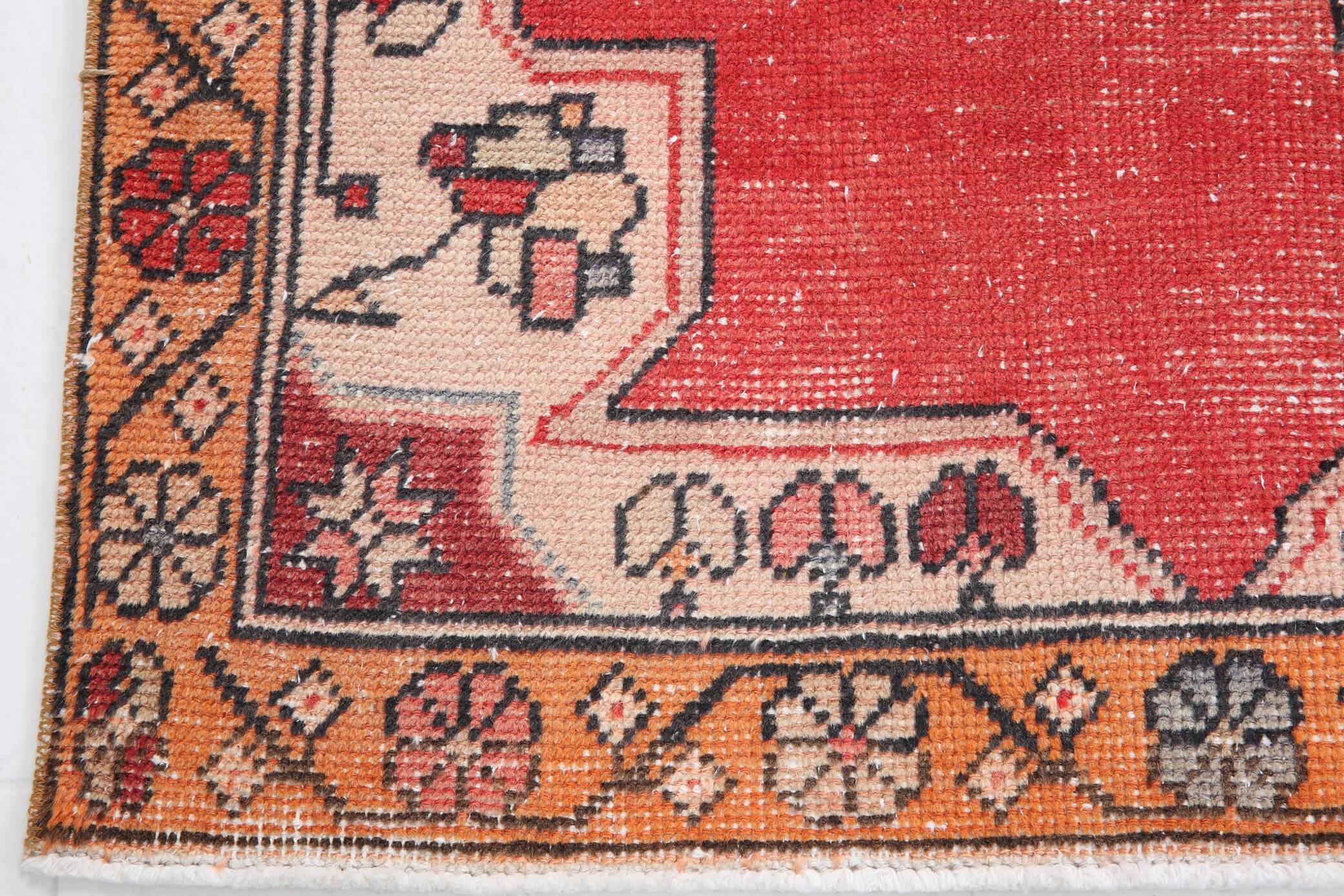 Antique Red Tan Beige Turkish Vintage Rug, 130x247Cm