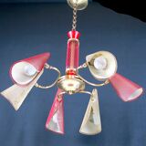 Bi-color chandelier, perforated metal, France Mid-Century