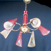 Bi-color chandelier, perforated metal, France Mid-Century