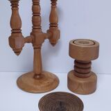 Three Scandinavian wooden candle holders, vintage design