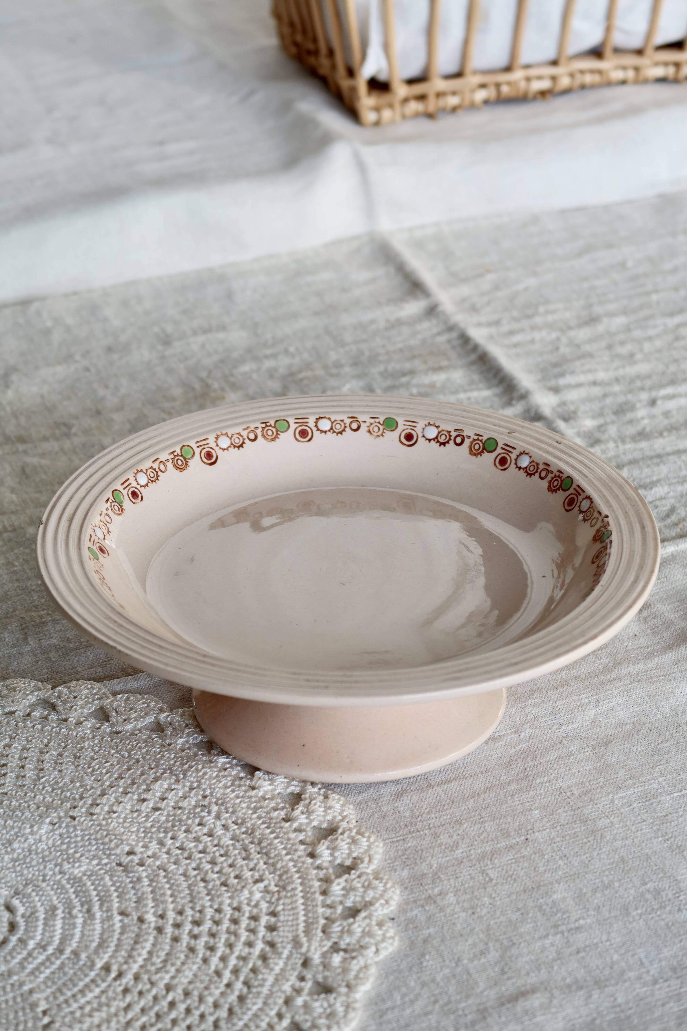 Antique Longwy compote in pink earthenware - Betty series - Art Deco design