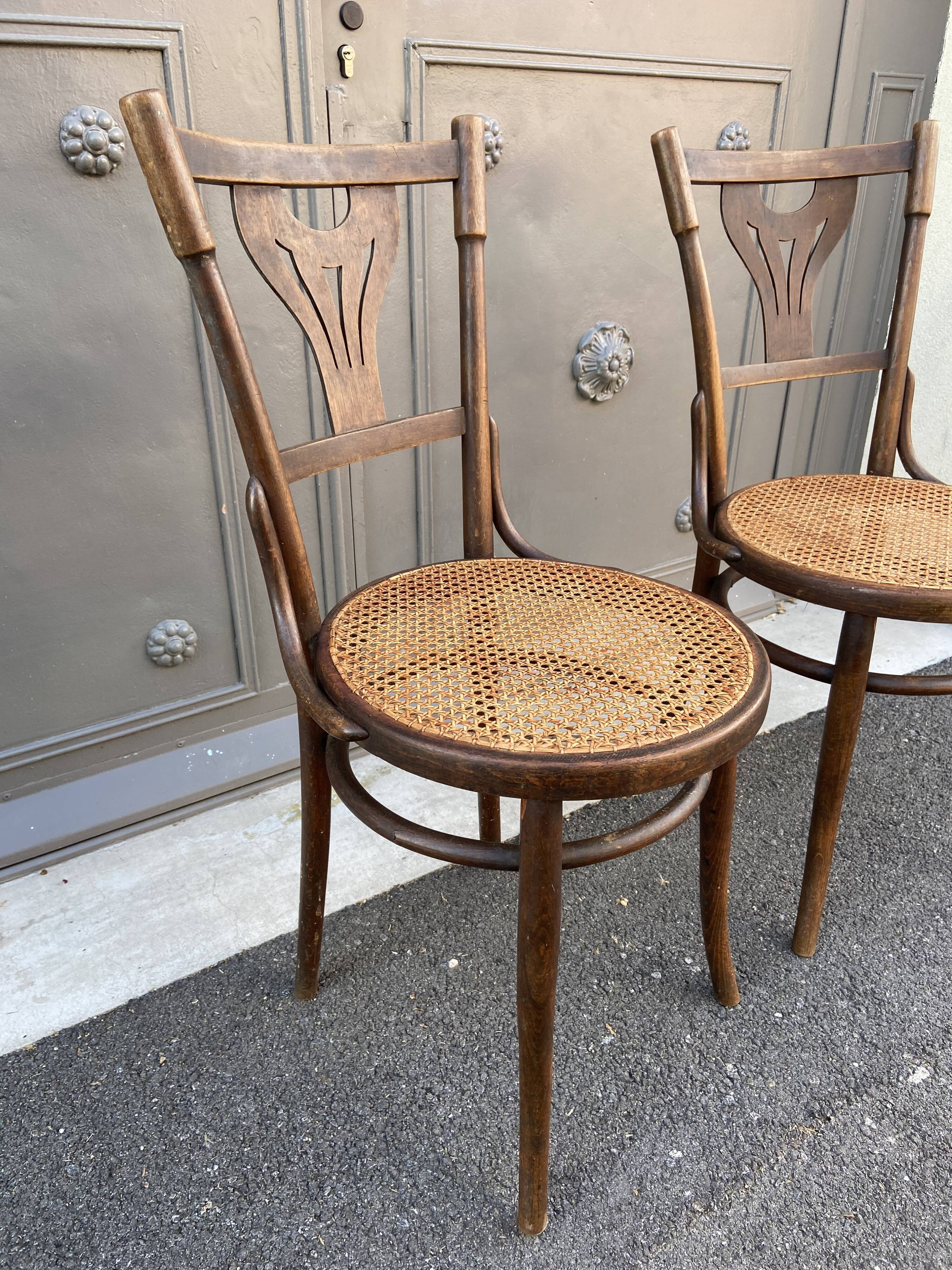 Pair of curved wooden bistro chairs