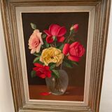 Painting bouquet of roses signed Primo Dolzan