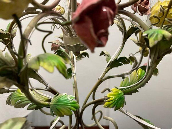 Lustre italien en céramique tole avec rosace, années 1960