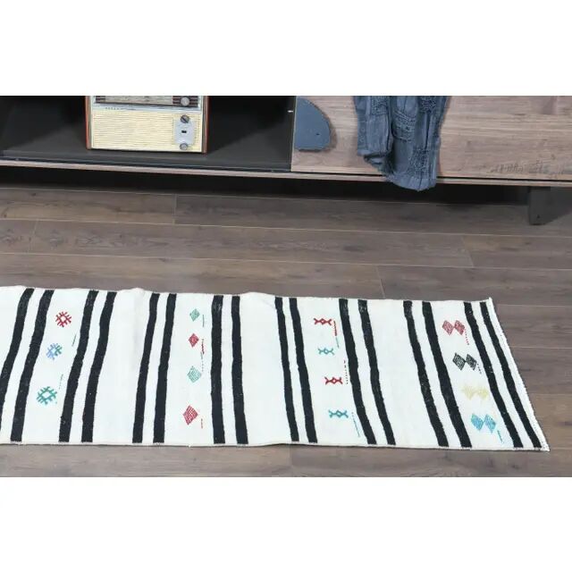 1970s Turkish Oushak Handmade Wool Cotton White Runner Rug 59x183