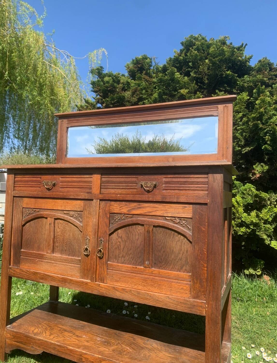 Antique solid wood sideboard with mirror — Art Nouveau style