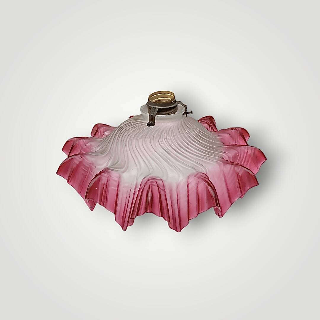 Antique sandblasted and pink glass ceiling lampshade - 1940s