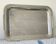 Vintage stainless steel serving platter with marine decor and golden handles.