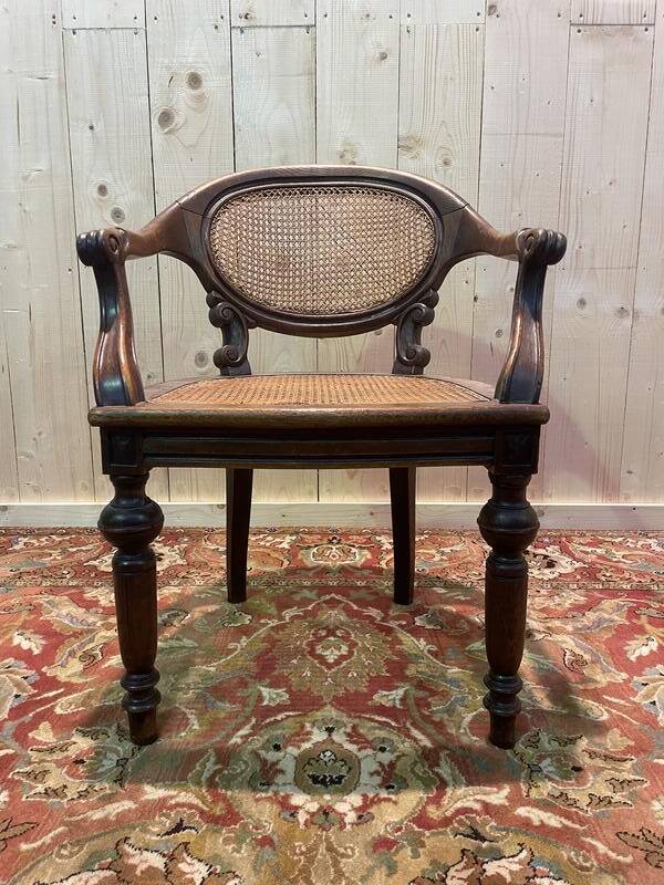 Napoleon III office chair in oak and cane