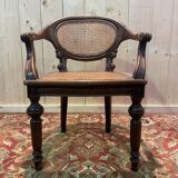 Napoleon III office chair in oak and cane