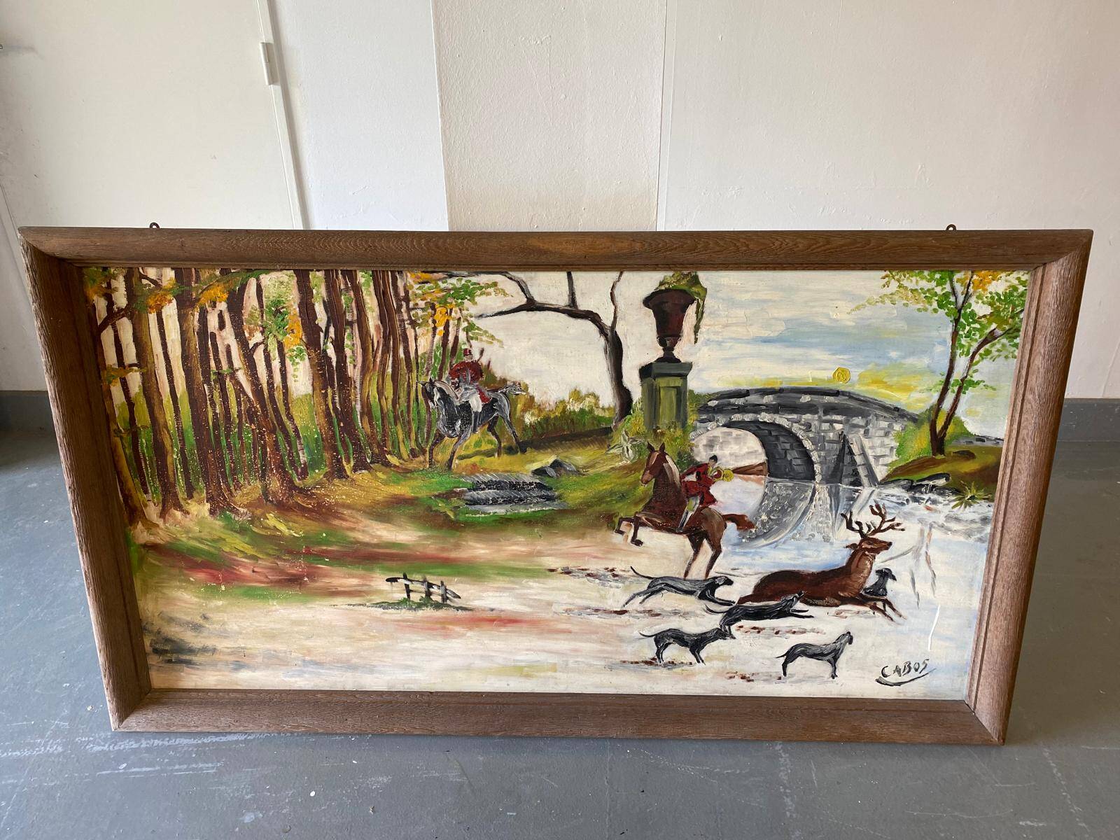 Vintage painting hunting court oil painting Cabos solid wood 160x90cm