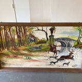 Vintage painting hunting court oil painting Cabos solid wood 160x90cm