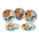 Vintage Gien Dessert Plates – Orange Sunflower Décor 70s - Set of 5