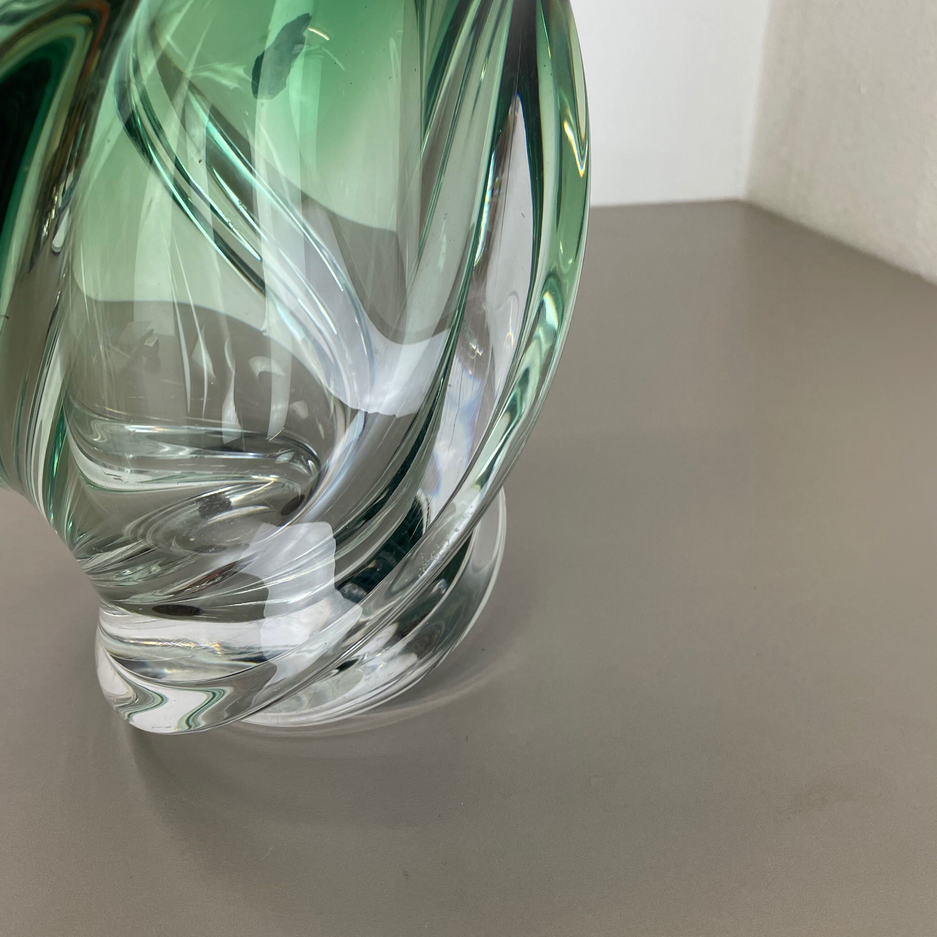 Heavy 5,1kg Crystal "Wave" Glass Vase Object by Val Saint Lambert, Belgium 1960s