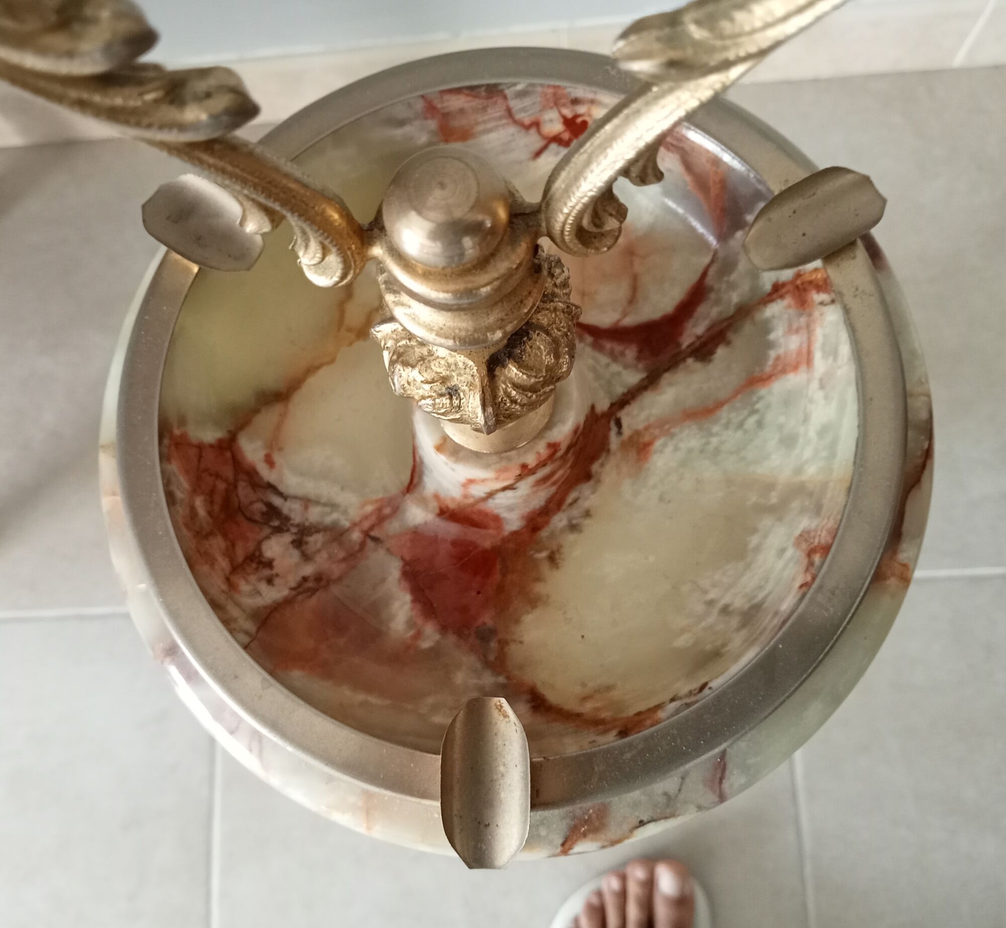 Vintage standing ashtray 50s onyx and brass