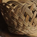Small tall vintage openwork wicker basket