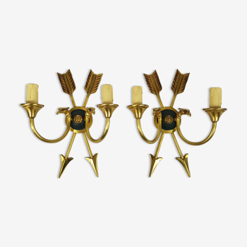 Pair of wall light empire style in a gilded bronze arrows and Eagles décor