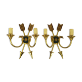 Pair of wall light empire style in a gilded bronze arrows and Eagles décor