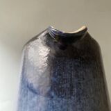 Sleek shaped pitcher in blue shaded ceramic. Signed under the base Stocker Fred and Andrée