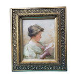 Tableau , portrait de femme à la lettre