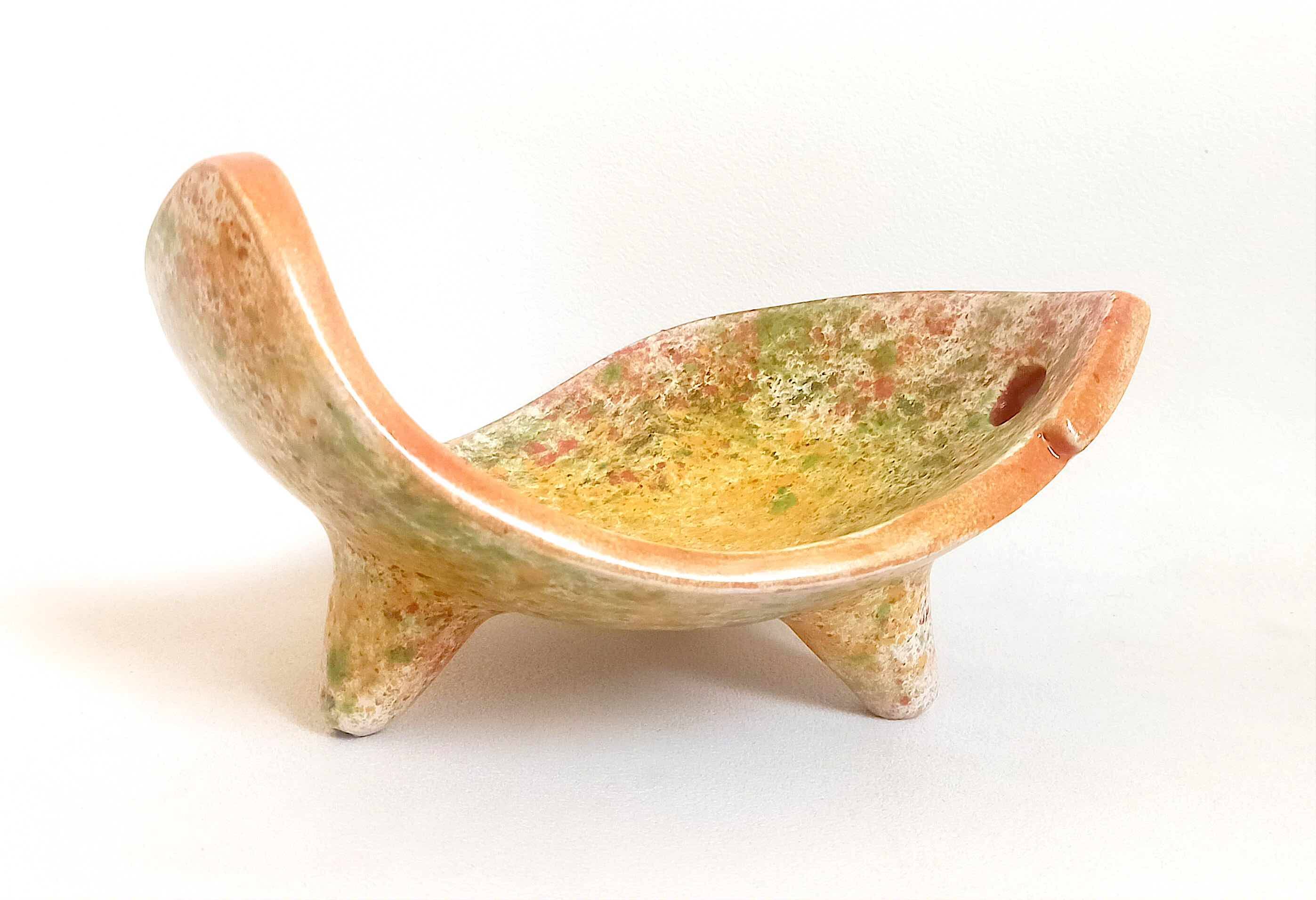 Empty ceramic pocket signed LB for Bernard Lecuyer fish shape 1960s